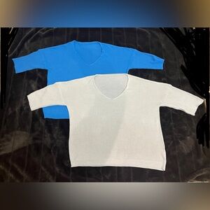 2 Cozy Pullover V Neck Knit Sweaters - Medium Royal Blue and Light Grey - 4X